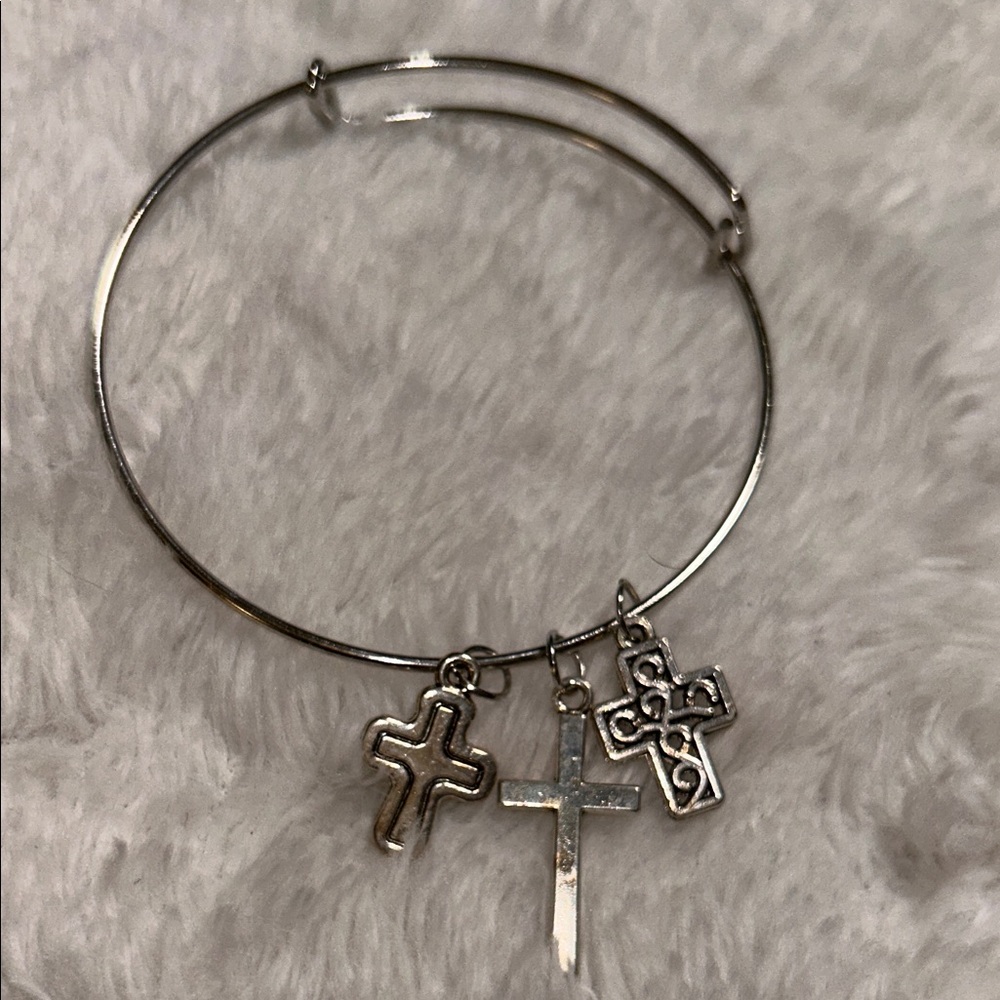 Silver Cross Charm Bangle Bracelet